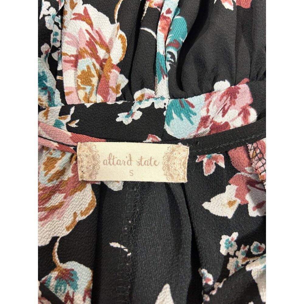 Altar'd State Floral Long Sleeve Blouse S Black Multicolor Polyester Women's Top - Picture 3 of 12